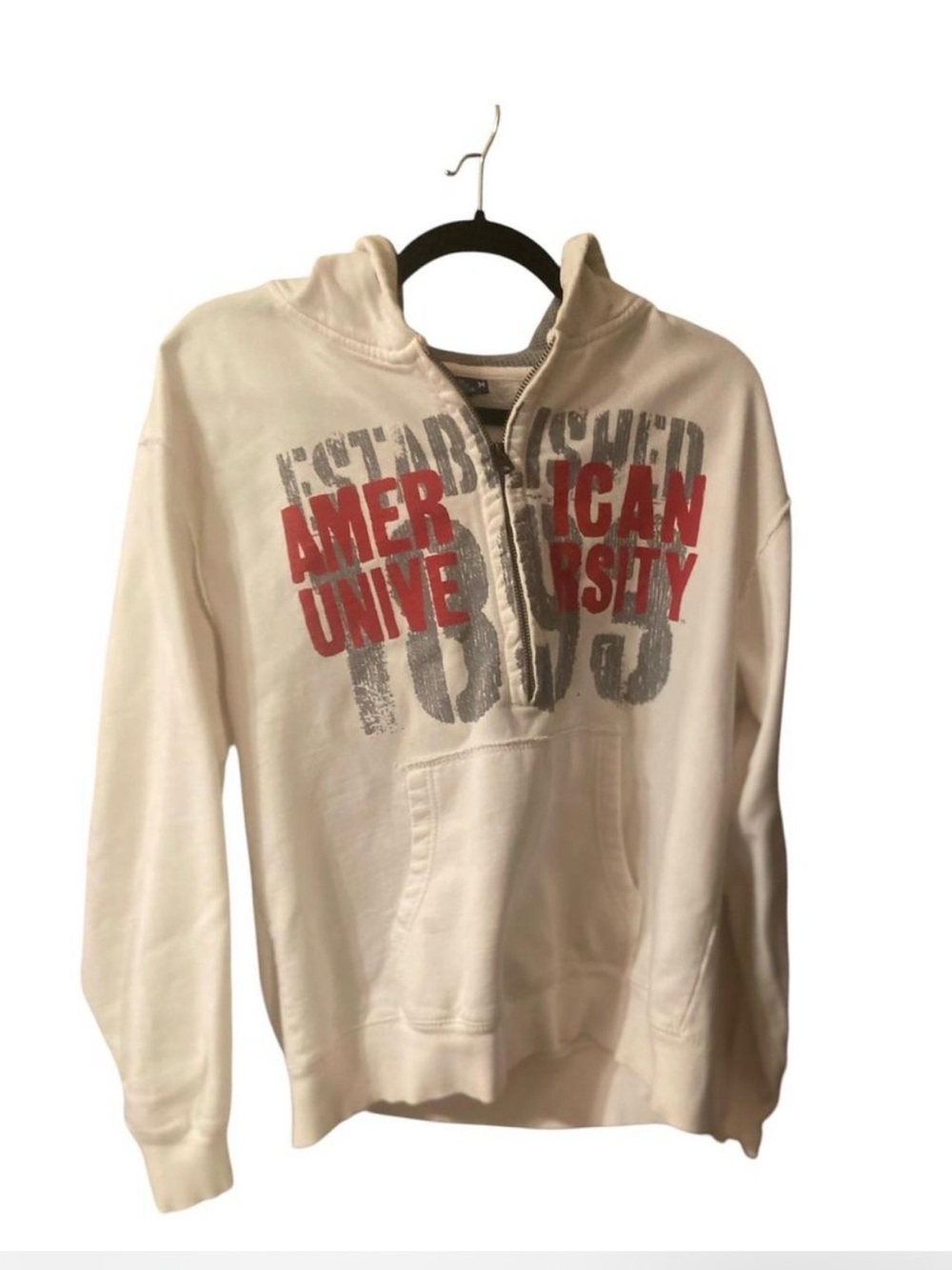 white Hoodie with Red 'American University' Graphic